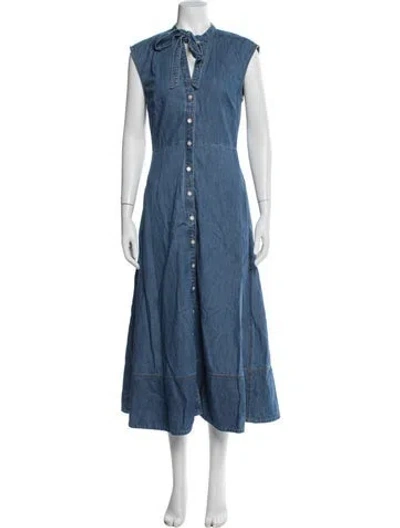 Pre-owned Veronica Beard Tie Neck Long Dress In Blue