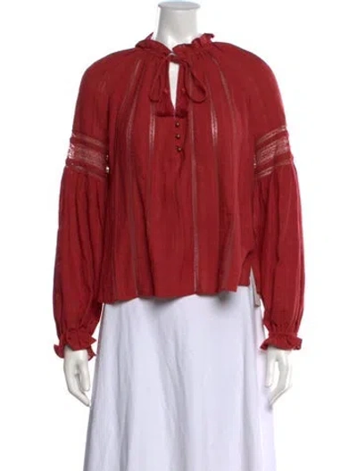 Pre-owned Veronica Beard Tie Neck Long Sleeve Blouse In Burgundy
