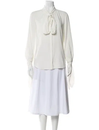 Pre-owned Veronica Beard Tie Neck Long Sleeve Blouse In White