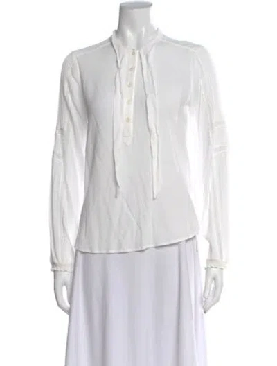 Pre-owned Veronica Beard Tie Neck Long Sleeve Blouse In White