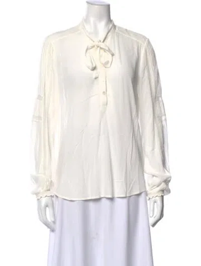Pre-owned Veronica Beard Tie Neck Long Sleeve Blouse In White