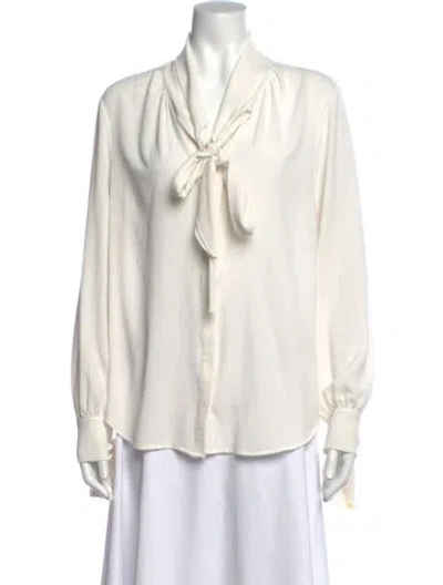 Pre-owned Veronica Beard Tie Neck Long Sleeve Blouse In White