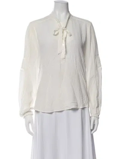 Pre-owned Veronica Beard Tie Neck Long Sleeve Blouse In White