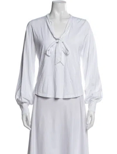 Pre-owned Veronica Beard Tie Neck Long Sleeve Blouse In White