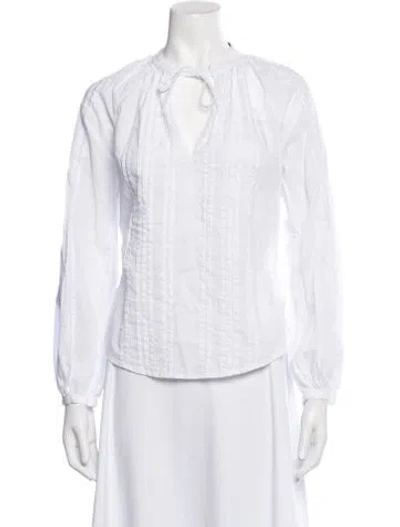 Pre-owned Veronica Beard Tie Neck Long Sleeve Blouse In White