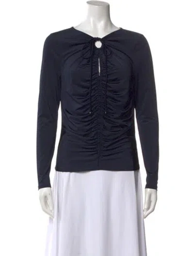 Pre-owned Veronica Beard Tie Neck Long Sleeve Top In Blue
