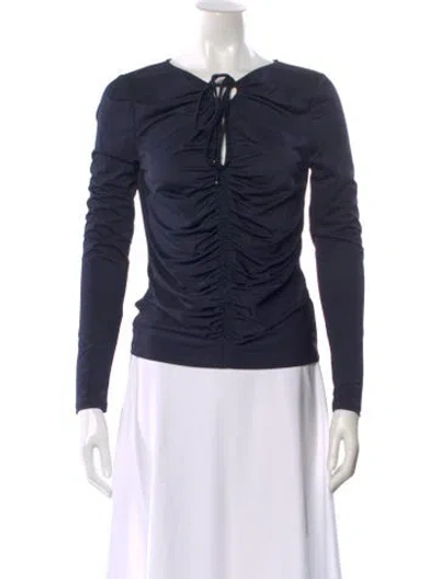 Pre-owned Veronica Beard Tie Neck Long Sleeve Top In Blue