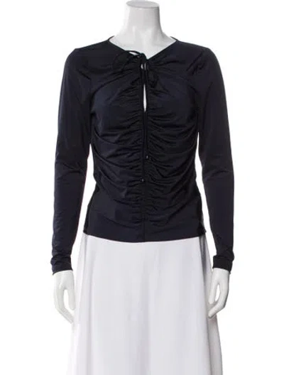 Pre-owned Veronica Beard Tie Neck Long Sleeve Top In Blue