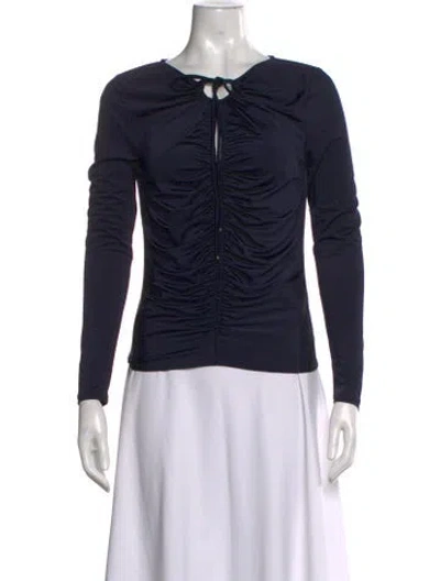 Pre-owned Veronica Beard Tie Neck Long Sleeve Top In Blue