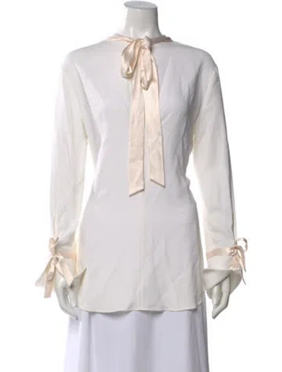Pre-owned Veronica Beard Tie Neck Long Sleeve Top In Neutral
