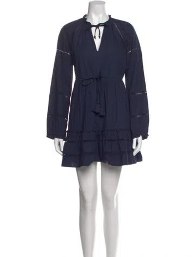 Pre-owned Veronica Beard Tie Neck Mini Dress In Blue