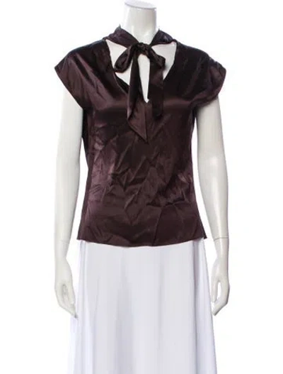 Pre-owned Veronica Beard Tie Neck Short Sleeve Blouse In Brown