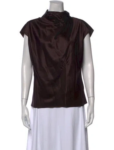 Pre-owned Veronica Beard Tie Neck Short Sleeve Blouse In Brown
