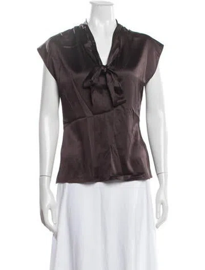 Pre-owned Veronica Beard Tie Neck Short Sleeve Blouse In Brown