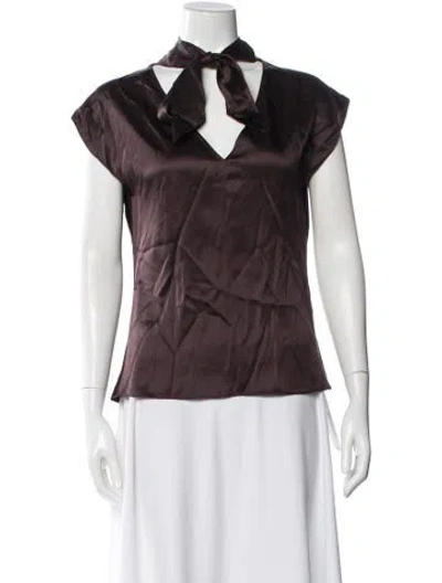 Pre-owned Veronica Beard Tie Neck Short Sleeve Blouse W/ Tags In Brown