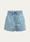 Veronica Beard Tijana Drawstring Waist Chambray Shorts In Sky