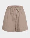 Veronica Beard Tijana Gingham Drawstring Shorts In Light Chickorywhite