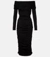Veronica Beard Tinette Ruched Off-shoulder Midi Dress In Black