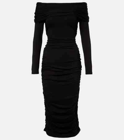 VERONICA BEARD TINETTE RUCHED OFF-SHOULDER MIDI DRESS