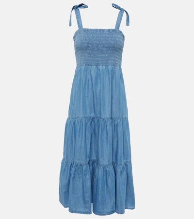 Veronica Beard Tola Tiered Cotton And Lyocell-blend Midi Dress In Iceberg
