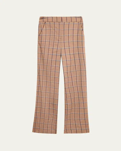 Veronica Beard Tonelli Plaid Wide-leg Pants In Brown