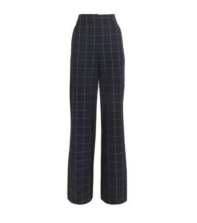 Veronica Beard Tonelli Checked Crepe Wide-leg Pants In Navy