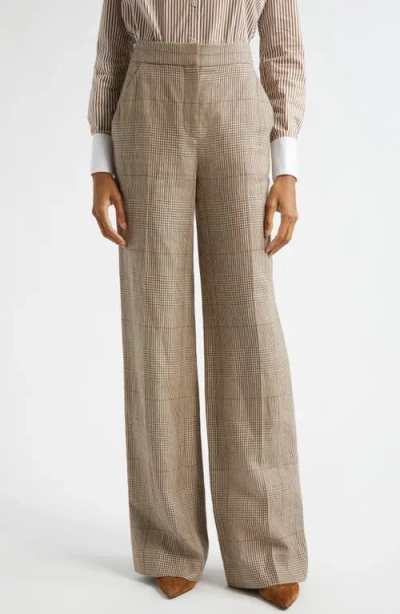 Veronica Beard Tonelli Windowpane Plaid Linen & Cotton Pants In Ecru/ochre