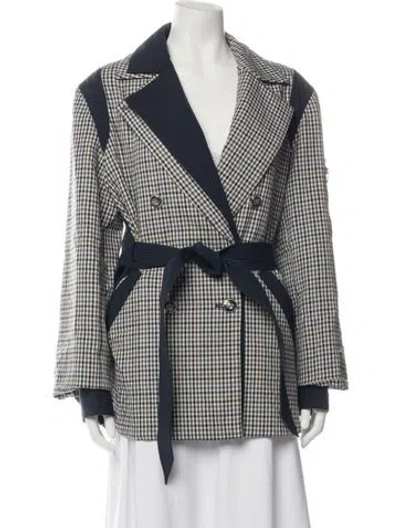 Pre-owned Veronica Beard Toral Dickey Plaid Print Coat In Grey