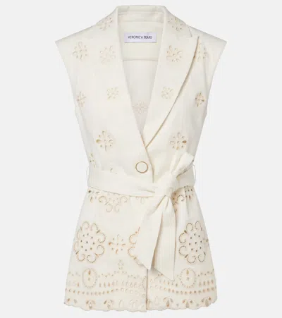 Veronica Beard Townes Eyelet Cotton Twill Vest In White