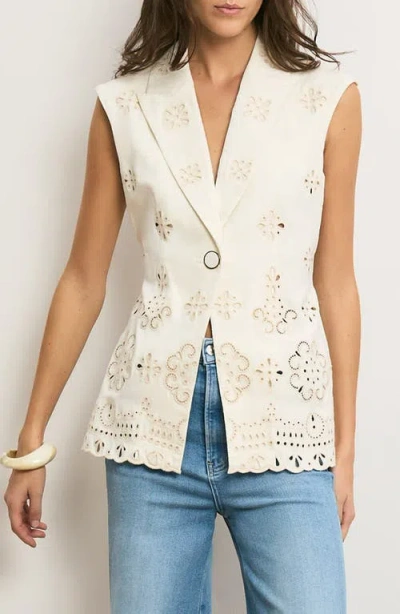 Veronica Beard Townes Eyelet Cotton Twill Vest In White