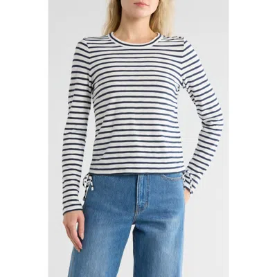 Veronica Beard Travis Ruched Striped Slub Pima Cotton-jersey Top In Off-white