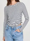 Veronica Beard Travis Ruched Striped Slub Pima Cotton-jersey Top In Multi