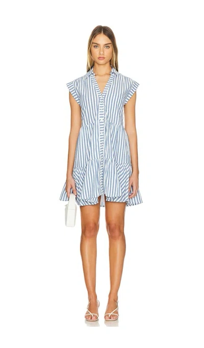 Veronica Beard Trisha Tiered Striped Cotton-blend Seersucker Mini Shirt Dress In Blue