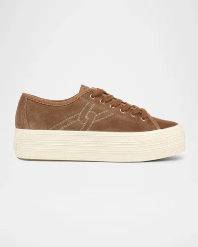 Veronica Beard Truett Platform Suede Sneakers In Chestnut