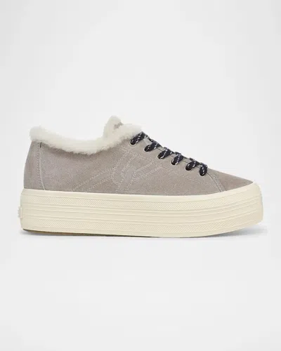 Veronica Beard Truett Shearling-lined Suede Platform Sneakers In Cobbleston