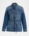 Veronica Beard Truman Drawstring Pocket Demin Jacket In Blue