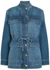 Veronica Beard Truman Drawstring Pocket Demin Jacket In Blue