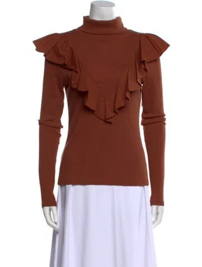Pre-owned Veronica Beard Turtleneck Long Sleeve Top In Brown