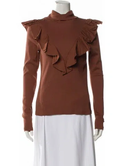 Pre-owned Veronica Beard Turtleneck Long Sleeve Top In Brown
