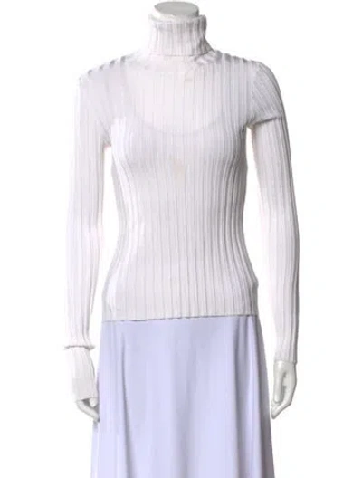 Pre-owned Veronica Beard Turtleneck Long Sleeve Top In White