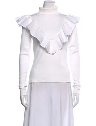 Pre-owned Veronica Beard Turtleneck Long Sleeve Top In White