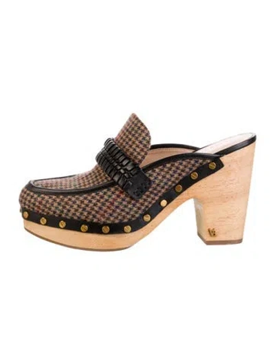 Pre-owned Veronica Beard Tweed Houndstooth Print Mary Jane Flats In Brown