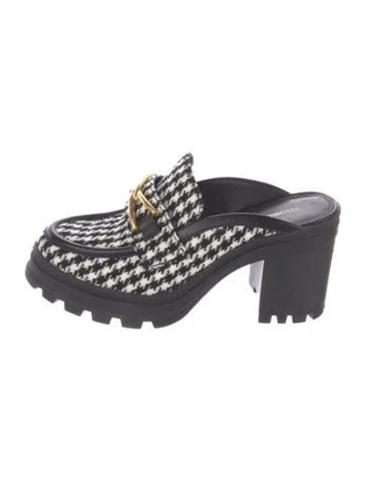 Pre-owned Veronica Beard Tweed Houndstooth Print Mules In Blue