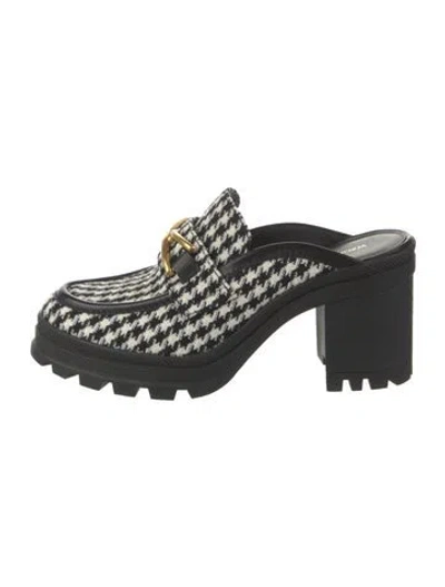 Pre-owned Veronica Beard Tweed Houndstooth Print Mules In White