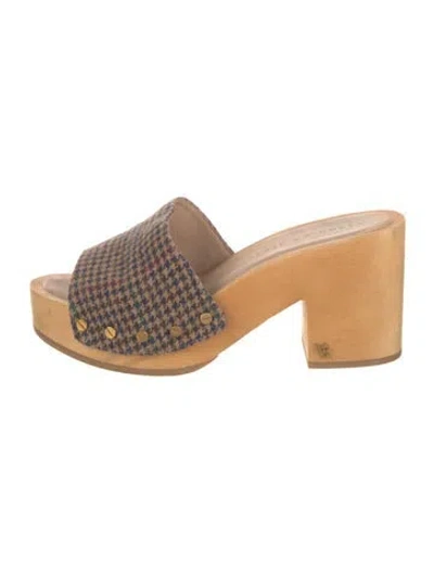 Pre-owned Veronica Beard Tweed Houndstooth Print Slides In Neutrals