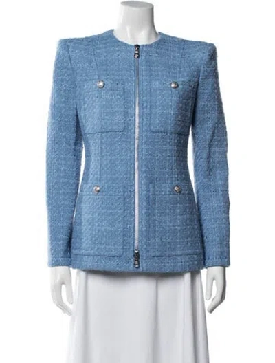 Pre-owned Veronica Beard Tweed Pattern Blazer In Blue