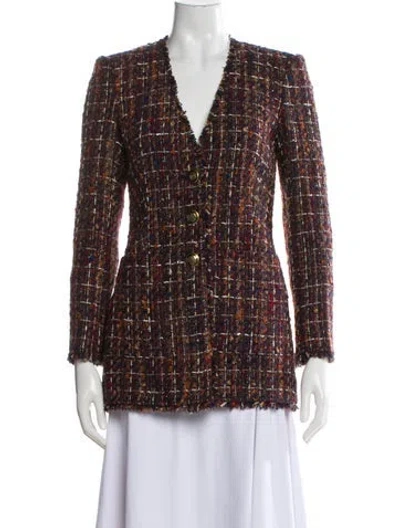 Pre-owned Veronica Beard Tweed Pattern Blazer In Brown
