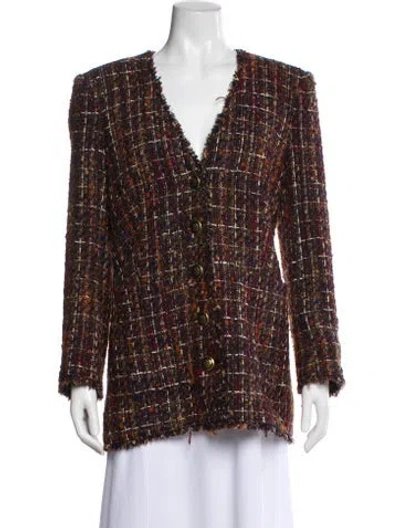 Pre-owned Veronica Beard Tweed Pattern Blazer In Brown