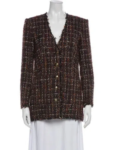 Pre-owned Veronica Beard Tweed Pattern Blazer In Brown