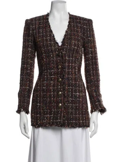 Pre-owned Veronica Beard Tweed Pattern Blazer In Brown